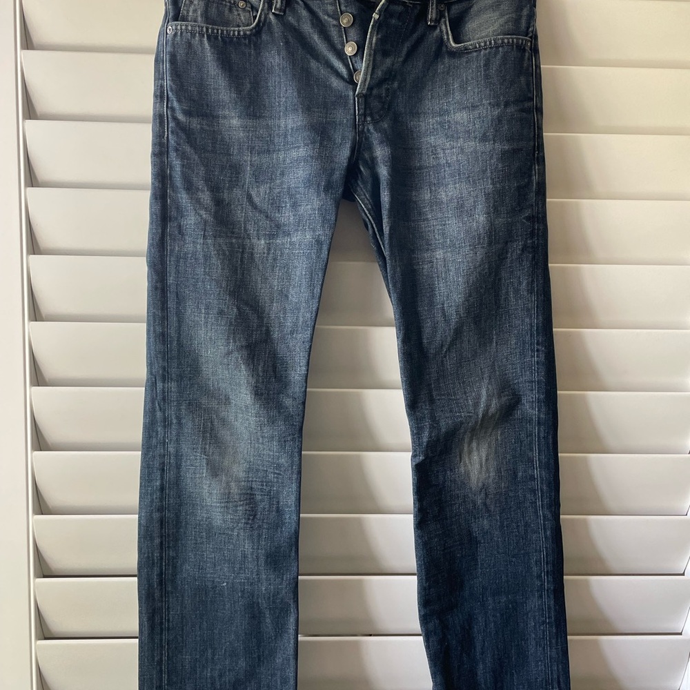 Allsaints Classic Blue Straight-Leg Jeans with Faded Wash
